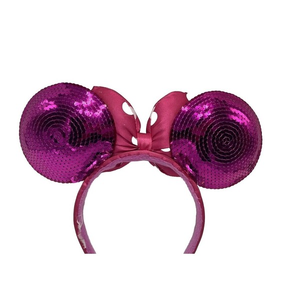 Disney Parks Minnie Mouse Ears Headband Pink Polka Dot Bow Sequins Authentic - Picture 6 of 10